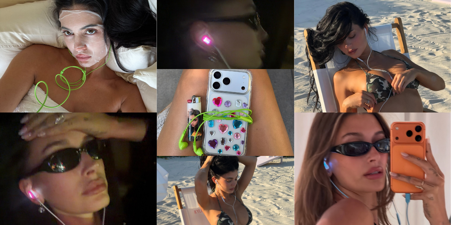 Os fones com fios estão outra vez na moda e Hailey Bieber até tem uns que brilham. O que explica o regresso deste acessório?