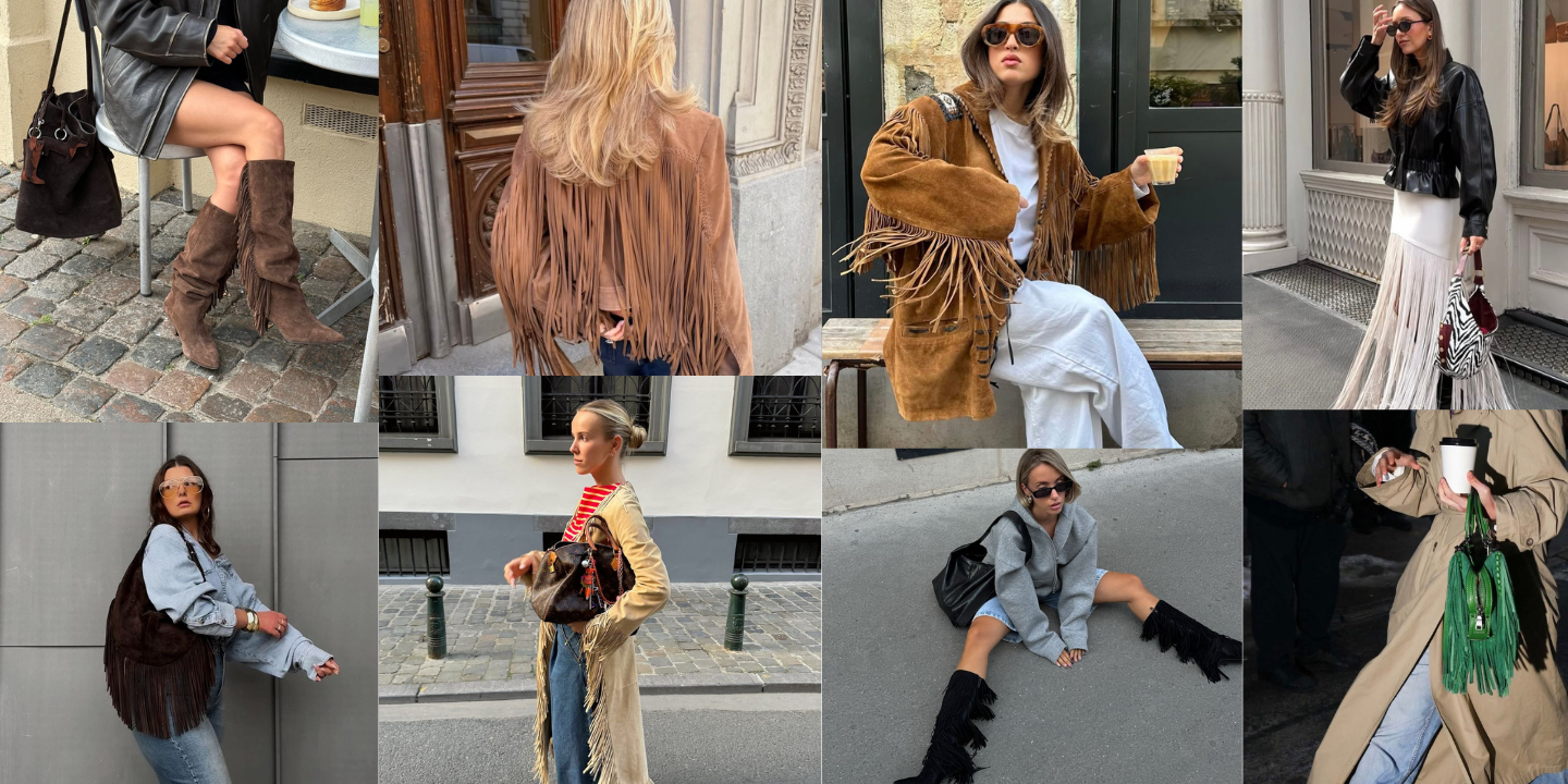 Esqueça a vibe cowboy. As franjas estão de volta e estes 20 looks provam que são o detalhe mais divertido do outono