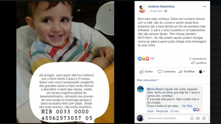 Em maio, o humurista António Raminhos lançou um apelo para ajudarem o Dinis a ter um carrinho adaptado