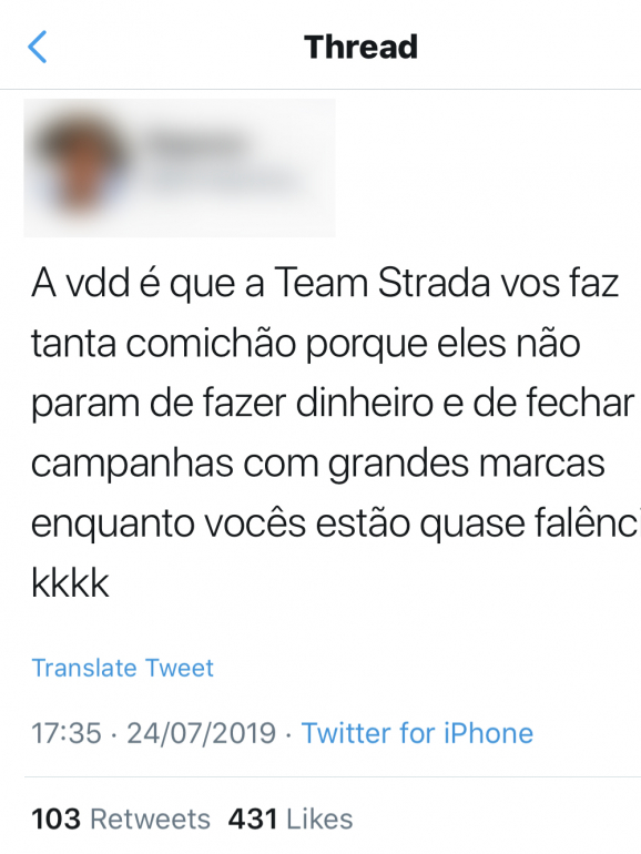 O que dizem os fãs da Team Strada nas redes sociais
