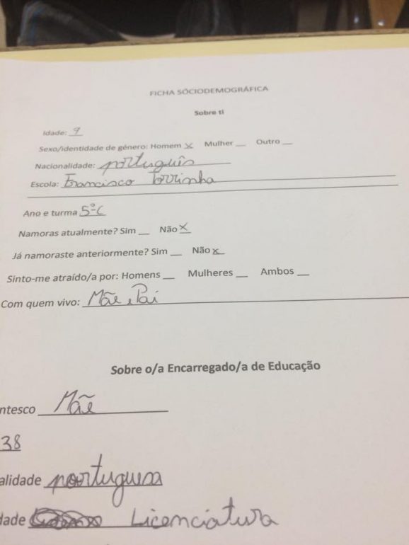 Uma escola no Porto perguntou a miúdos de 9 anos se já namoravam e se se sentiam atraídos por homens ou mulheres