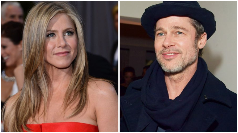 Jennifer Aniston e Brad Pitt juntos em festa de Natal