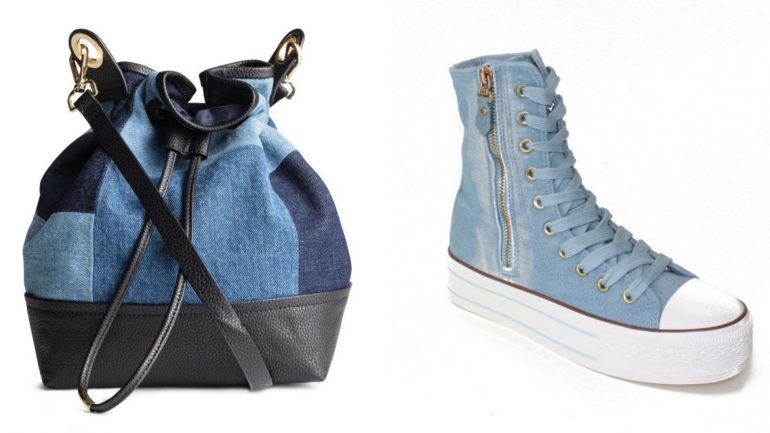 A mala da H&M e os ténis estilo All Star da Venca são alguns dos exemplos de acessórios em ganga