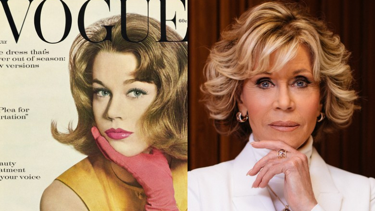 Jane Fonda na década de 50 e Jane Fonda em 2018