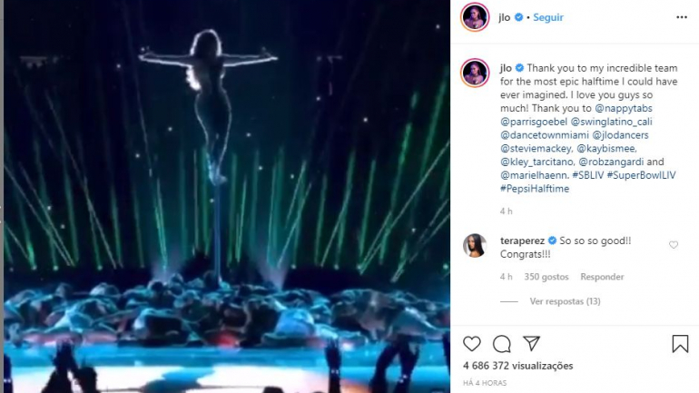 Parte do momento de pole dance que Jennifer Lopez partilhou no Instagram