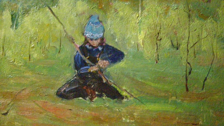O quadro pintado pelo tio de Dmytro, Valery Slovokhotov, que mostra a natureza 'exuberante da Ucrânia' que, após 1986, ficou contaminada