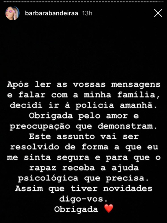 A mensagem deixada por Bárbara Bandeira 