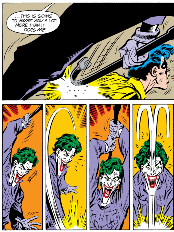 Um dos momentos de 'A Death in the Family', em que o Joker espanca o segundo Robin