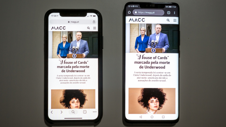 iPhone X à esquerda e Huawei Mate 20 Pro, à direita