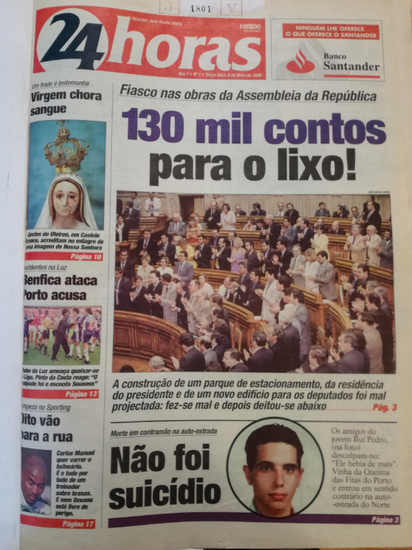 A capa da primeira edição do jornal 24 Horas chegou às bancas a 5 de maio de 1998 