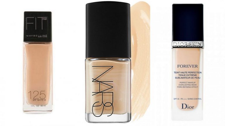 Bases para pele normal: Fit Me, Maybeline; Sheer Glow, Nars; Forever, Dior.