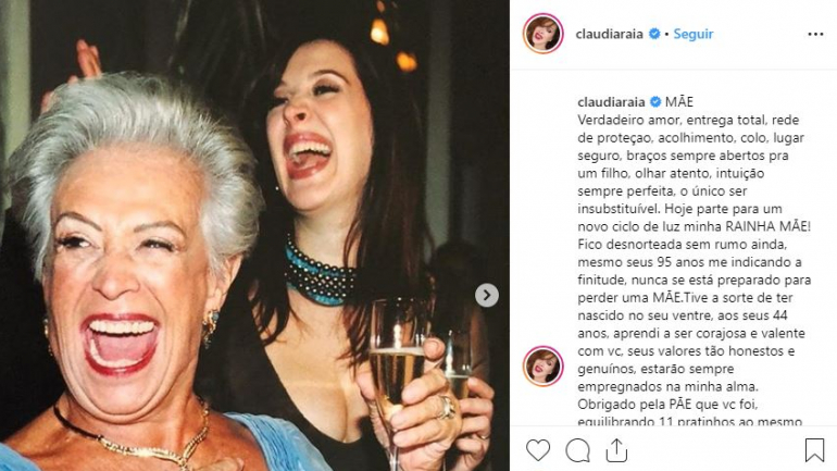 A mensagem emocionada de Cláudia Raia na sua conta de Instagram