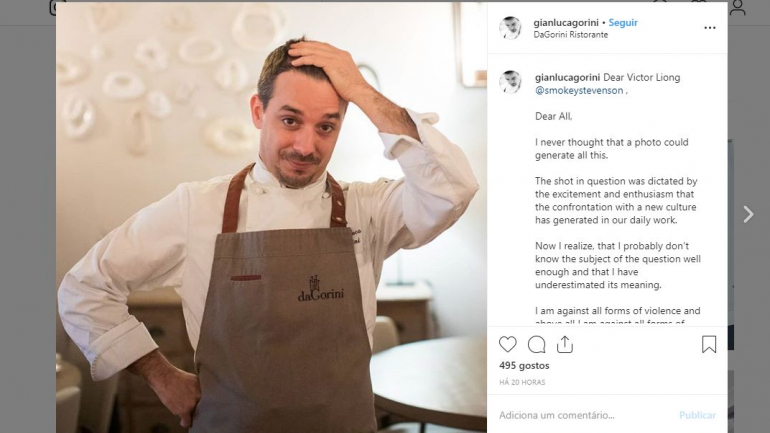 Esta é a publicação onde o chef Gianluca Gorini fez o pedido de desculpas
