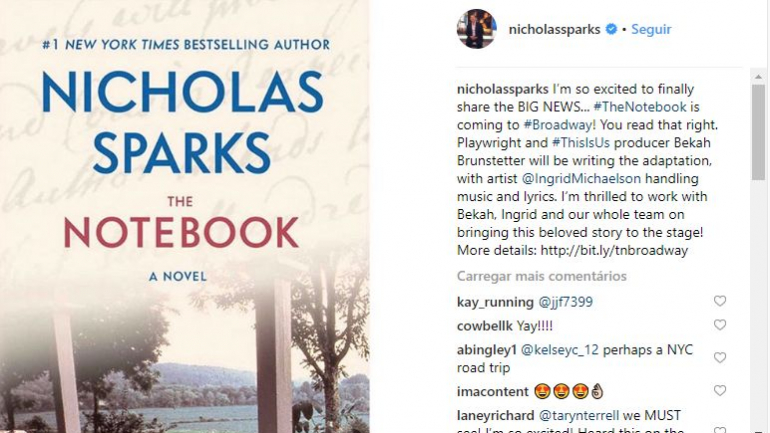 'Diário da Nossa Paixão' de Nicholas Sparks vai ser transformado num musical