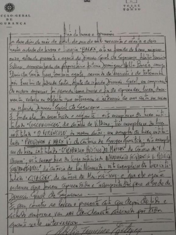 Este é um dos autos de livros apreendidos pela PIDE que Elsa faz questão de guardar