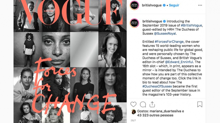 A capa da edição britânica da 'Vogue' que destacou várias mulheres importantes, segundo Meghan Markle