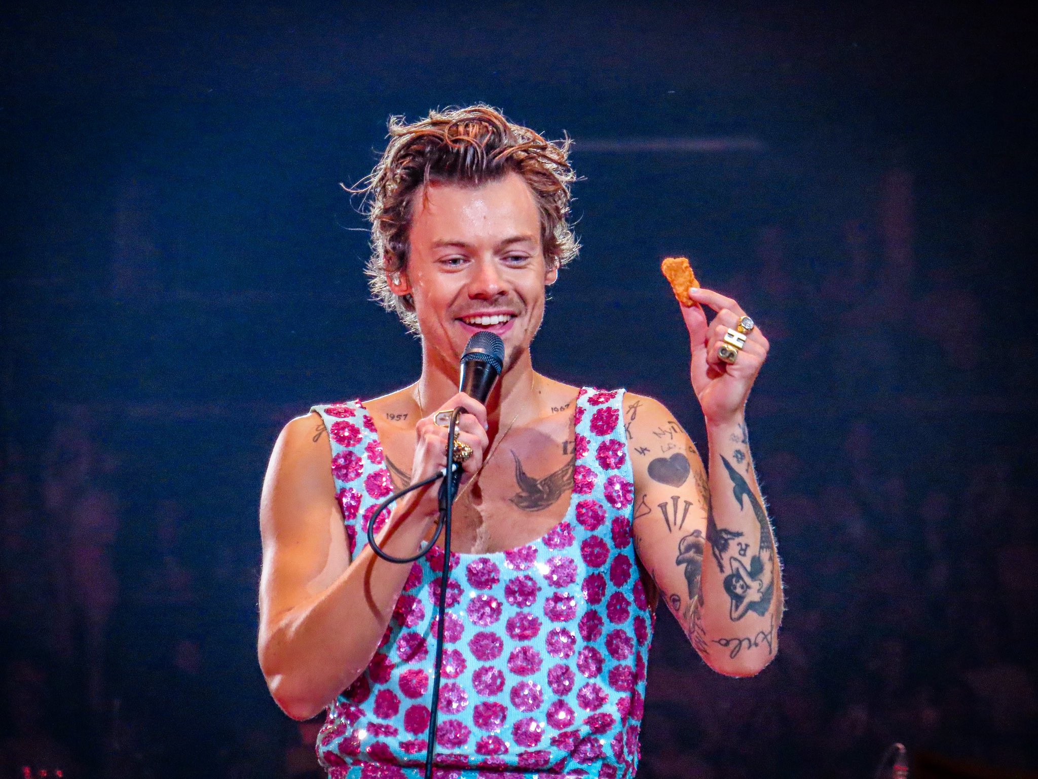 Harry Styles é um íman de comida. Saiba o que atingiu o cantor durante um concerto