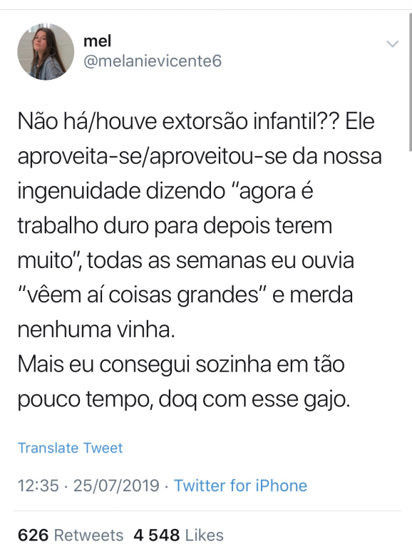 Melanie fez parte da equipa e criticou Hugo Strada no Twitter