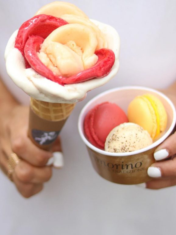 Na Amorino, além de várias opções de gelados feitos sem leite, também há a opção de cone vegano