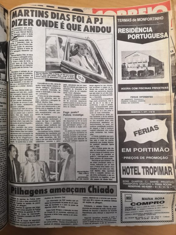 Página do 'Correio da Manhã' no dia a seguir ao incêndio