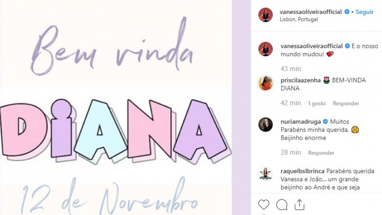 A publicação no Instagram a dar conta do nascimento 