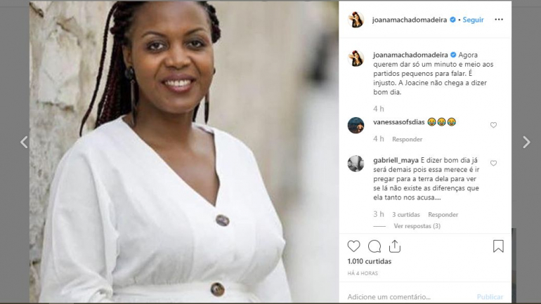 Publicação de Instagram de Joana Madeira sobre a deputada Joacine