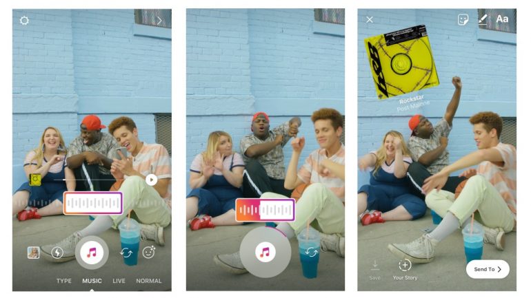Também é possível adicionar músicas antes de capturar a fotografia ou vídeo