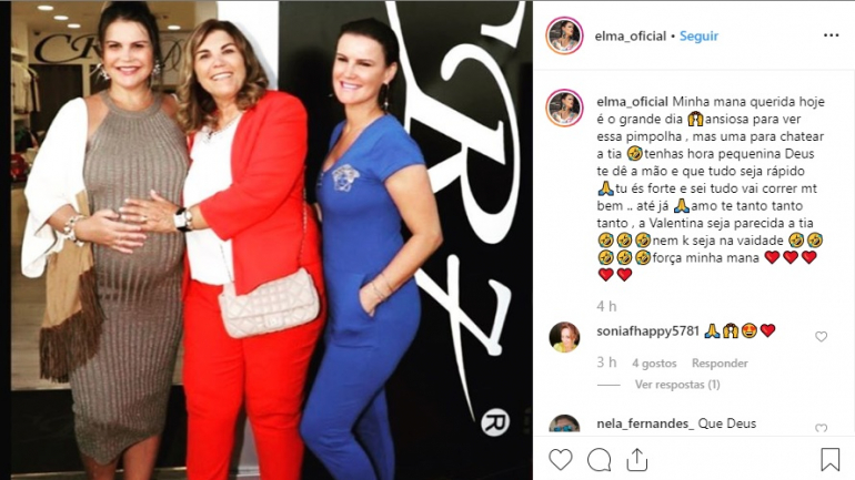 O anuncio do parto foi feito na manhã desta terça-feira, 27 de agosto, na página de Elma Aveiro