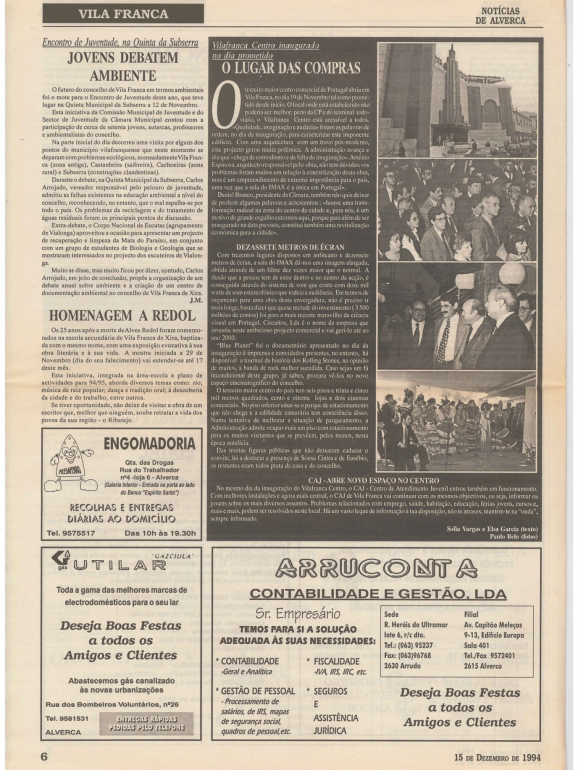 A inauguração do centro comercial de Vila Franca de Xira no “Notícias de Alverca” (15 de dezembro de 1994)
