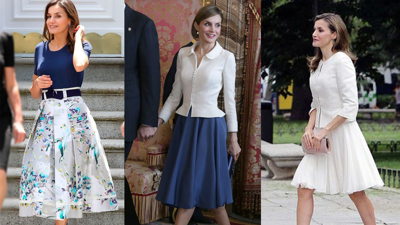 A Rainha Letizia de Espanha é uma grande fã de saias plissadas
