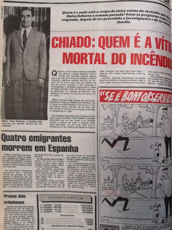 Cinco dias depois do incêndio, a 30 de agosto, o 'Diário Popular' dava um rosto a essa vítima mortal