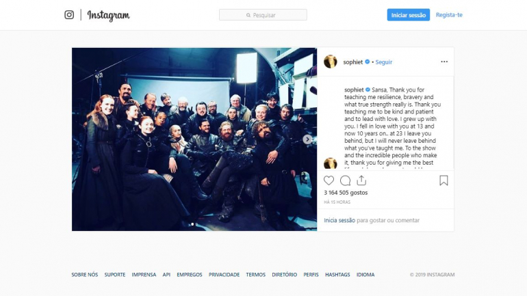 'Vou sentir falta disto mais do que tudo', escreveu Sophie Turner no Instagram