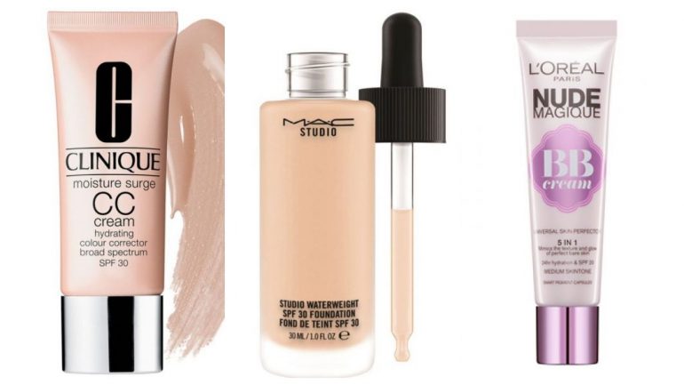 Bases para peles maduras: Moisture Surge; Clinique; Waterweight, Mac; BB Cream Nude, L'Oreal. 
