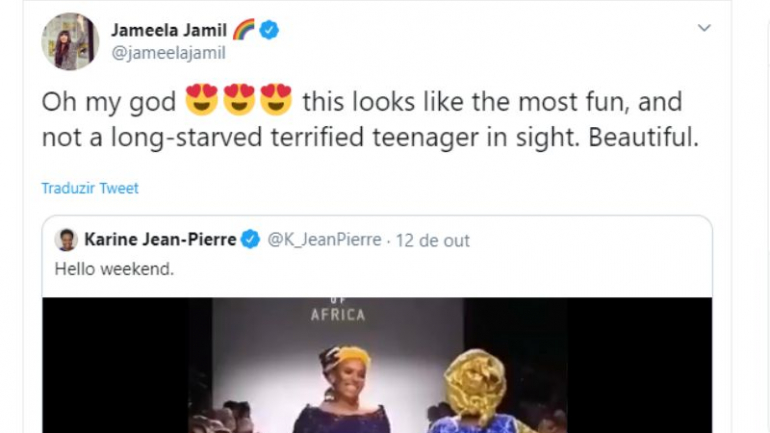 Publicação de Jameela Jamil que deu origem à polémica