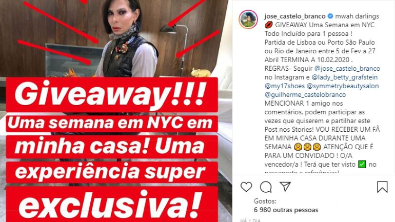 A publicação de José Castelo Branco no Instagram