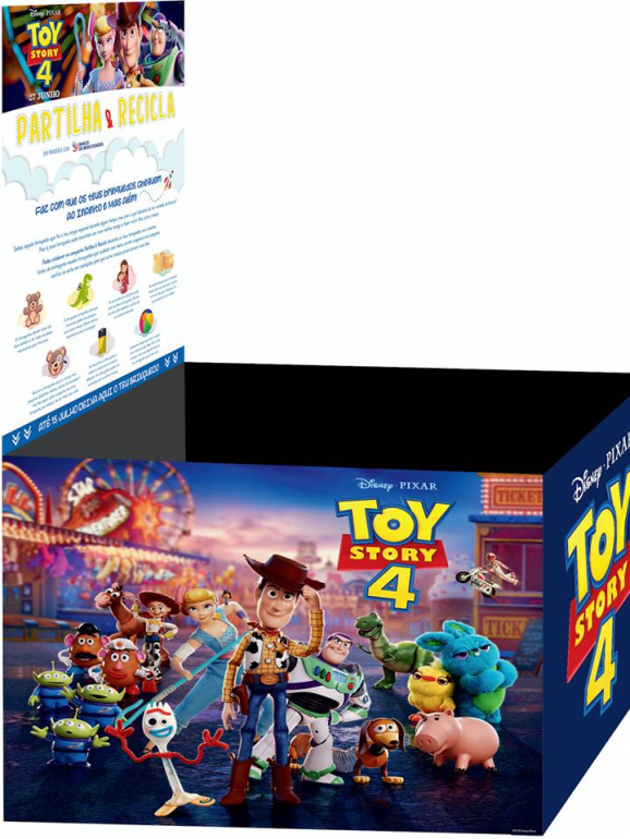 Esta é caixa da campanha 'Partilhar e Reciclar' da Disney