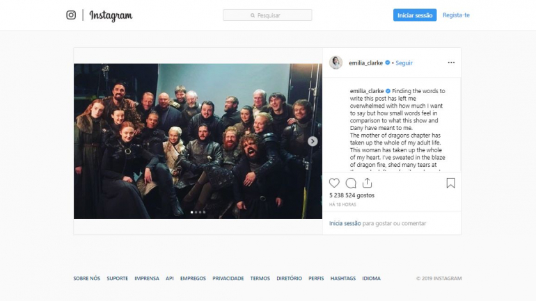 Emilia Clarke deixou uma mensagem de despedida no Instagram