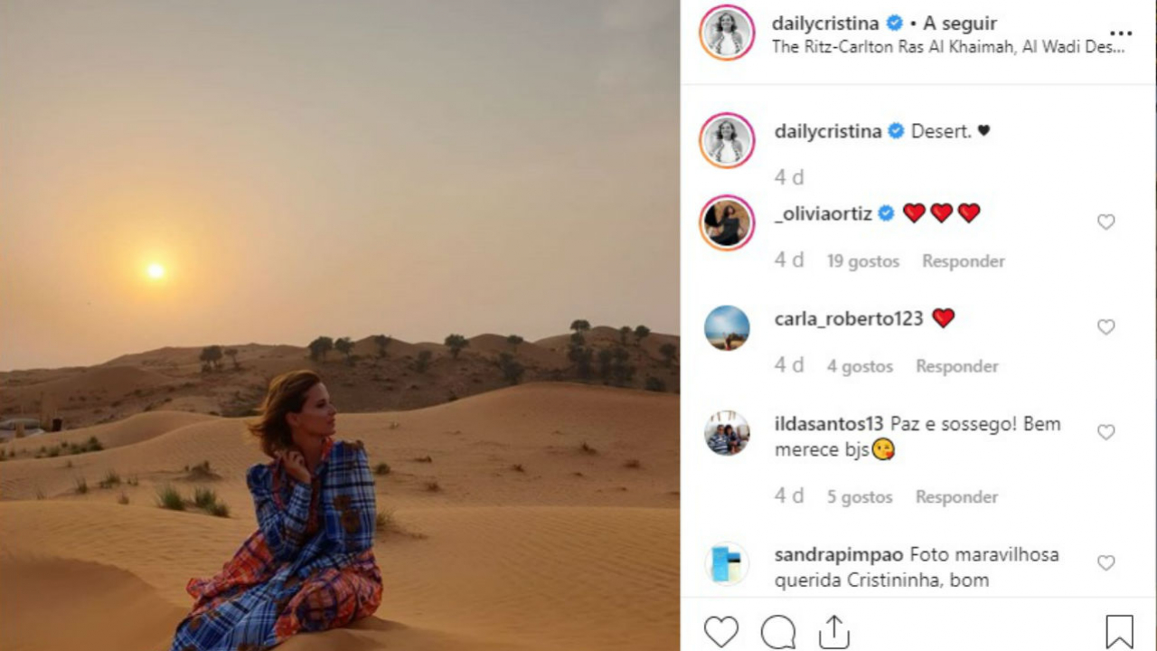 Cristina não deu grandes detalhes das férias nas redes sociais