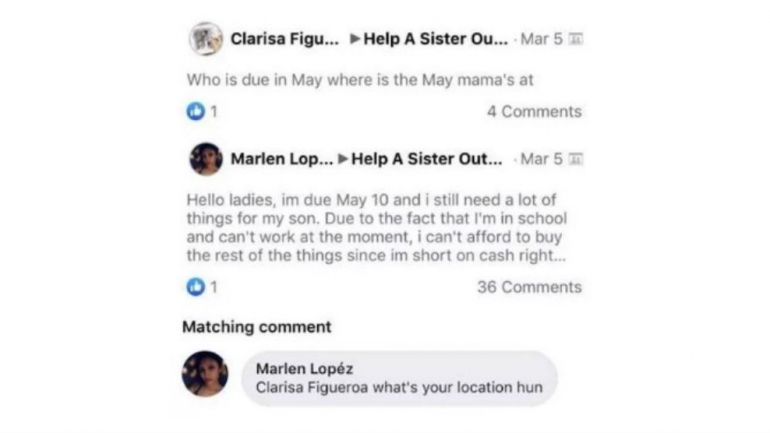 A troca de mensagens entre Marlen e Clarissa no grupo Help A Sister Out