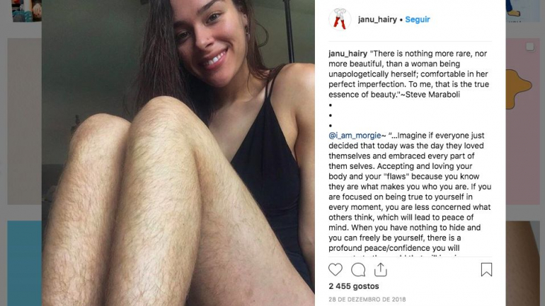 Um post no Instagram 'Janu_Hairy', criado por Laura Jackson, a estudante que disse: 'Só quero que as mulheres se sintam confortáveis nos seus próprios corpos'